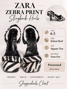 AZARAYAH Zebra Print Faux Fur Slingback Heels – Size 6.5